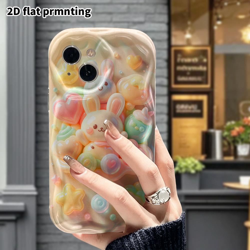 Phone Case: 2D flat design suitable for iPhone 18 17 16 15 14 13 Pro protective case, bunny candy platter, perfect Christmas and Halloween holiday gif