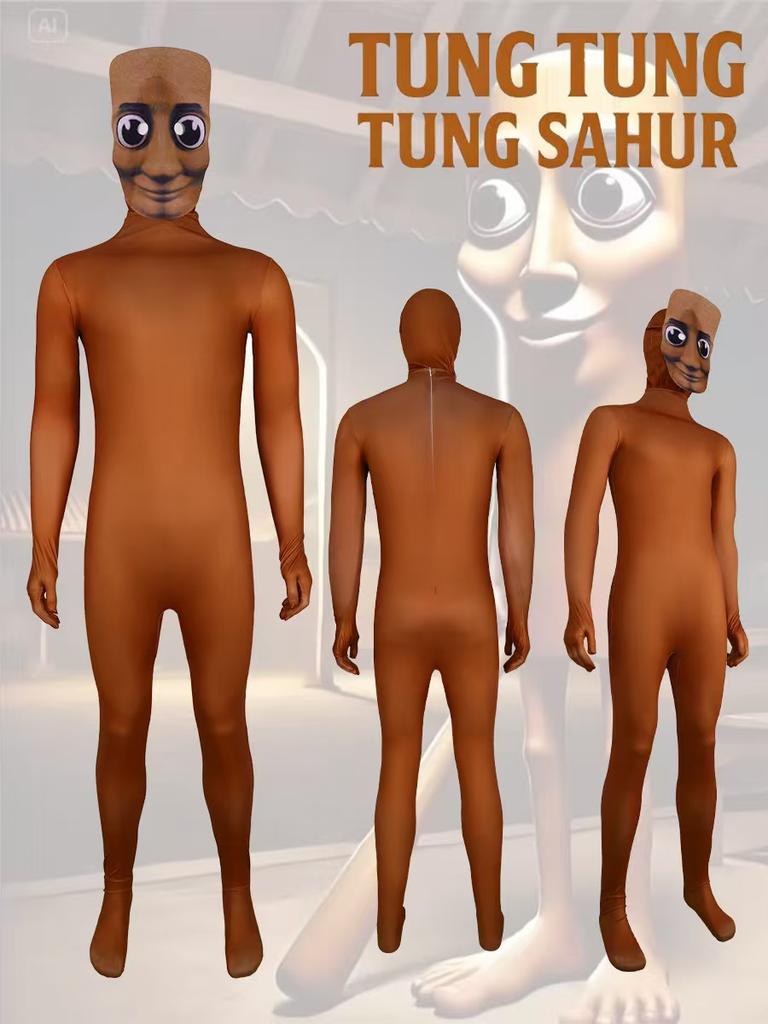 Non-Toxic Tung Tung Tung Sahur Adult Cosplay For Children Cartoon Jumpsuit Bodysuit Halloween Carnival Party Costume