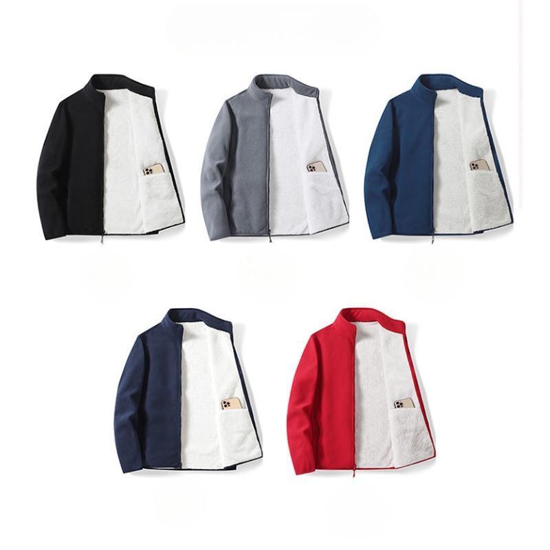 Outdoor Casual Warm Coat Double-sided Men's Fleece Jacket Autumn Winter Lamb Fleece Stand Up Collar Cardigan Sweatshirt Inner Lining