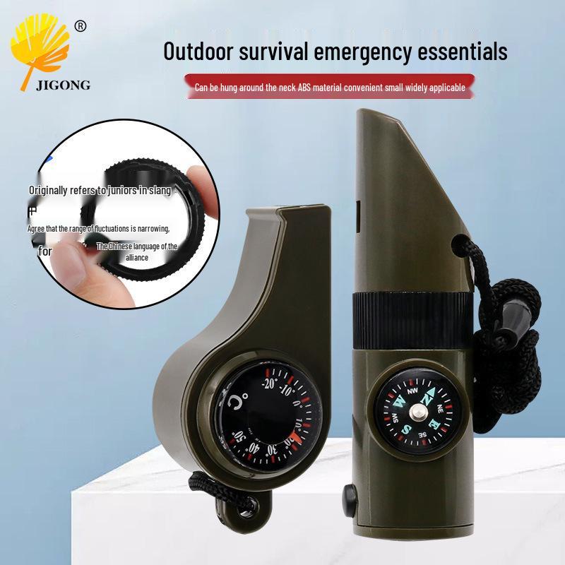 7-in-1 Multi-Purpose Survival Whistle with Compass & Thermometer for Outdoor Rescue