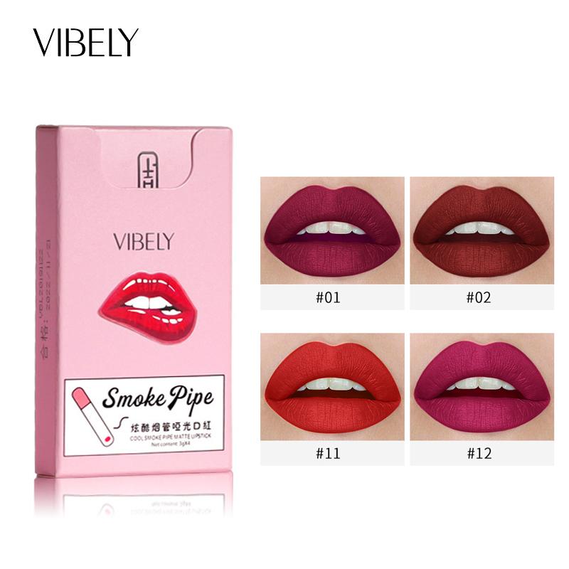 VIBELY Small Tube Matte Lipstick 4pcs Boxed Not Easy To Fall Off Color Velvet Not Fall Off Color Makeup