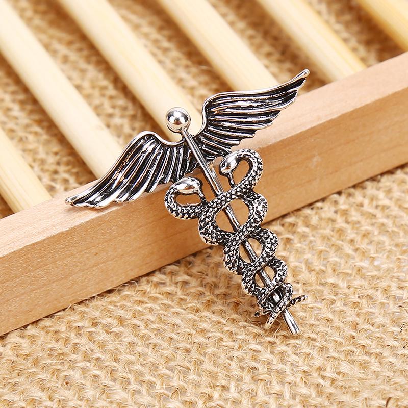 Retro Angel Wings Men Badge Pin Snake Brooches Lapel Medal Decoration