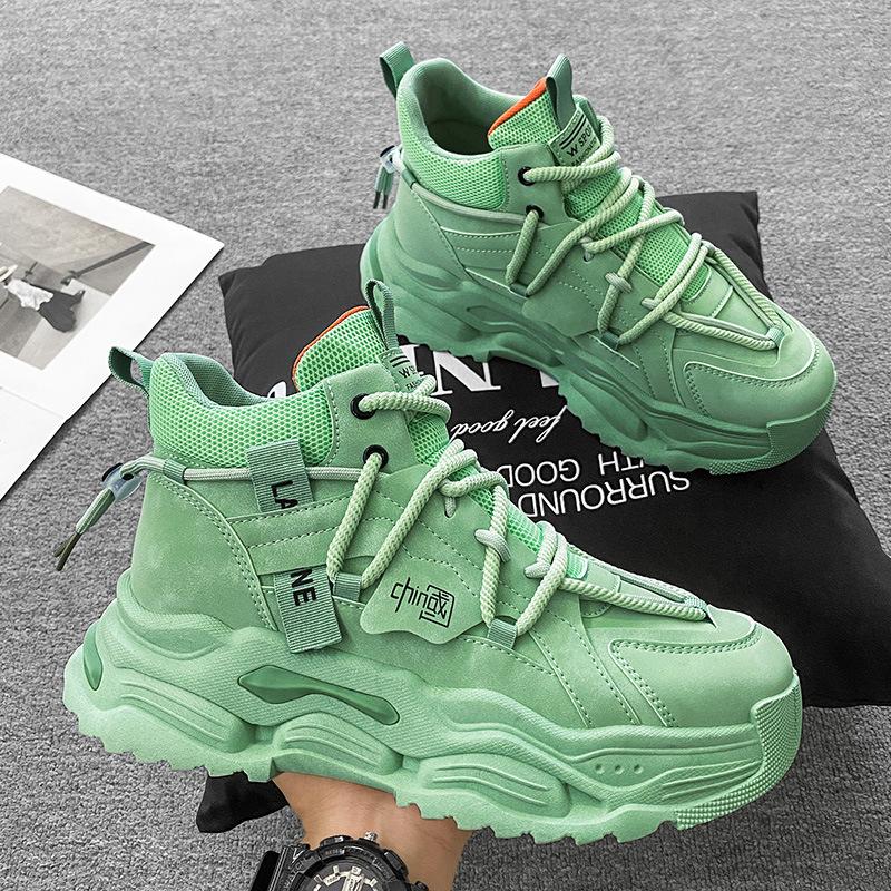 High-top winter new niche original sports and leisure students thick-soled heightening leather dad shoes