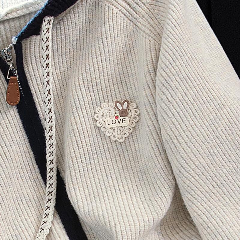 Women's Color Block Hooded Loose Knit Sweater