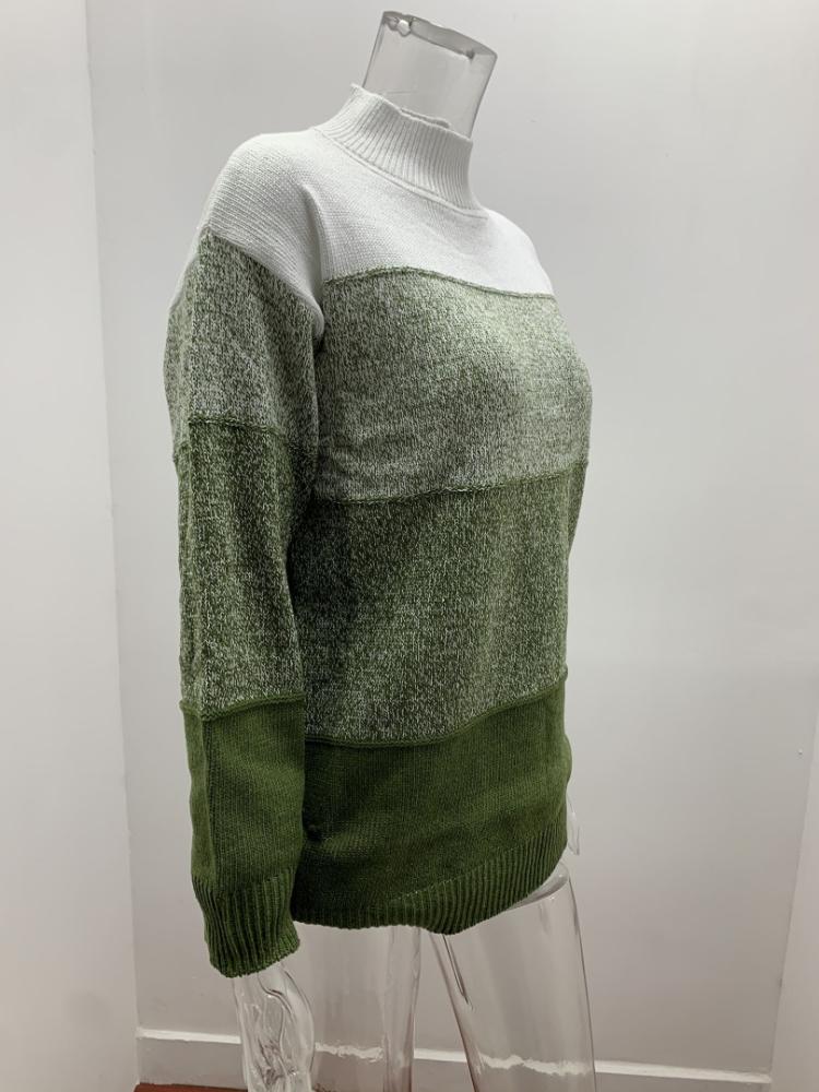 Pullovers Fashion Women's Casual Mixed Color Striped Splicing High Neck Colorblocking Soft Elegant Basic Knitted Tops Casual Long Sleeved Pullover