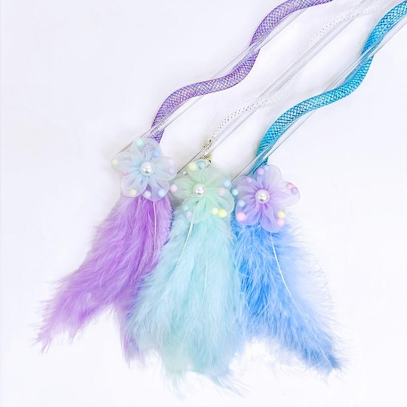 Cat Toy Feather Cats Teaser Elastic Mesh Tassel Cat Toys Interactive Feather Toys for Cats Stick Teaser with Bell Pet Products