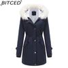 BITCED Autumn/Winter Detachable Fur Collar Women's Parka Long-Sleeved Hooded Cotton Coat Fleece Overcoat