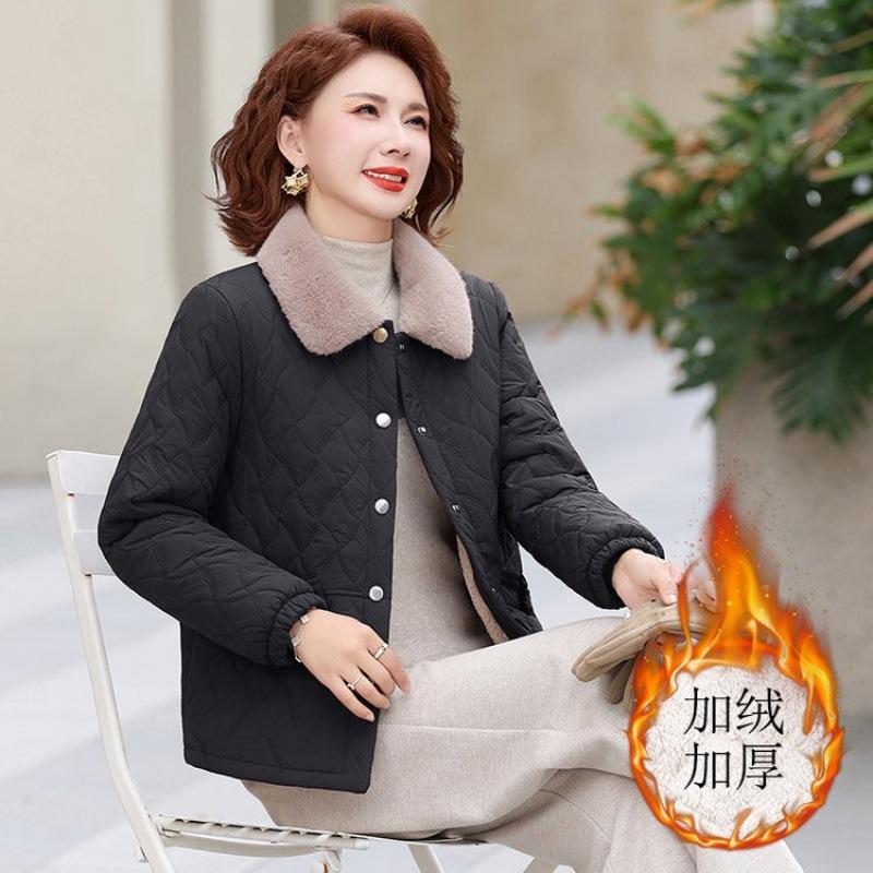 Medium mother fleece thickened cotton-padded clothes lapel cotton clothes winter warm tops middle-aged and elderly women's short coats