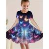 Mädchen 3D-Druckkleider Kinder Mädchen Party Kurzarm Prinzessinnenkleid Tanktop 3D Schmetterlingsdruckkleid