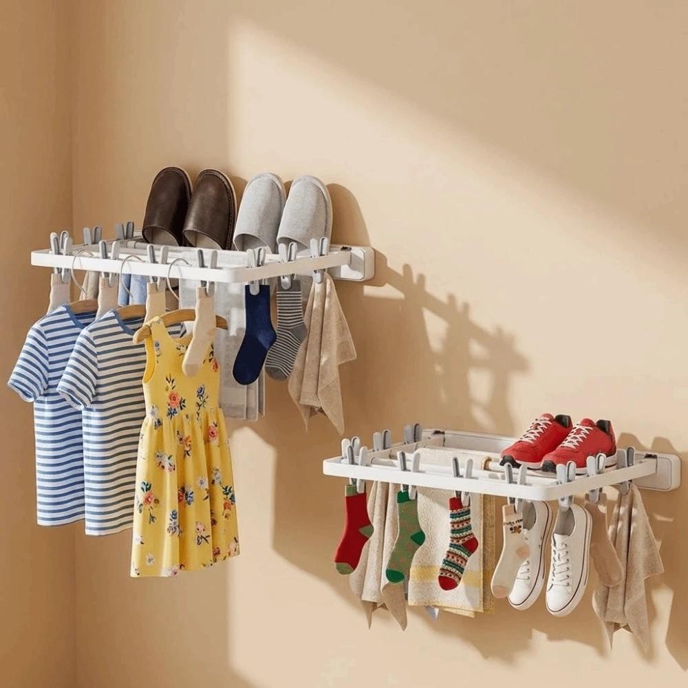 Windproof Folding Drying Rack Plastic Wall Mounted Clothes Dryer Underwear Drying Rack  Indoor
