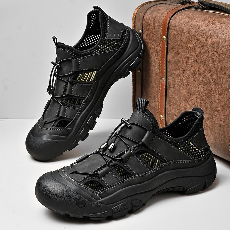 Fashion Handmade Men's Leather Sandals Outdoor Wading Aqua Loafers 2025 New Summer Casual Shoes for Men Lightweight Stylish Beach Flats