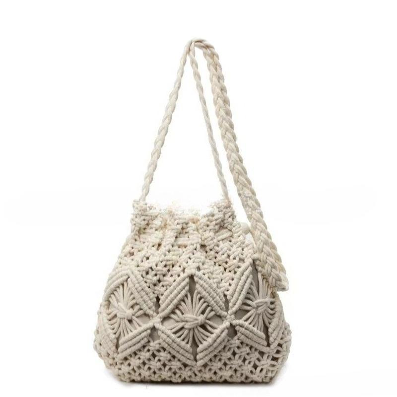 New Summer Fashion Handmade Hollow Out Bucket Bags for Women Shoulder Crossbody Bag Female Handbag Casual Travel Beach Handbags