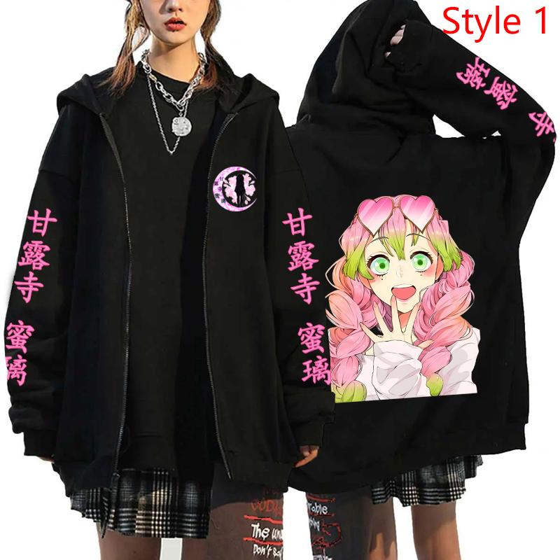 Neue Anime Kanroji Mitsuri Druck Hoodies Cartoon Zip Hoodies Damen Herren Mode Langarm Reißverschluss Pullover Harajuku Sweatshirt