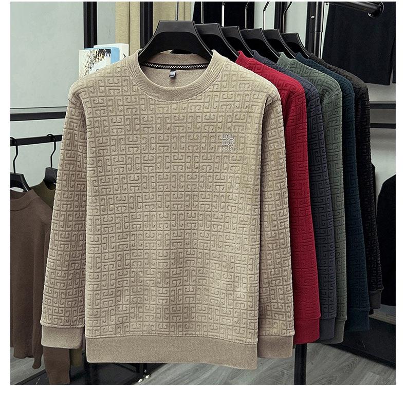 Ao Li Rong Men's Plus Velvet Thickened Warm Sweatshirt - Round Neck, Long Sleeve, for Autumn/Winter