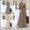 European & American Style Solid Color Long Sleeve Pocket Dress with Turn-Down Collar - Casual Loose Fit