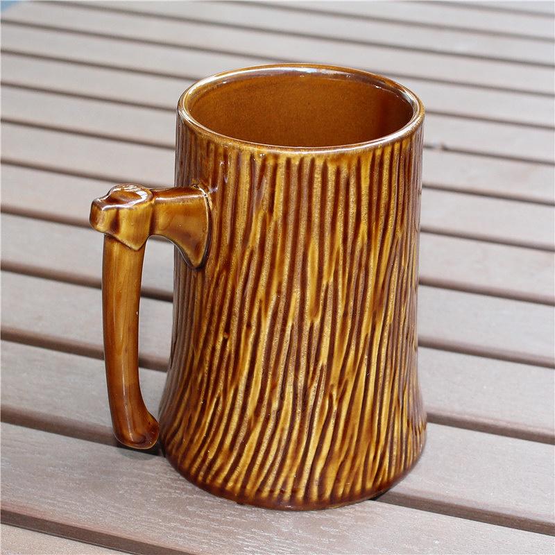 Căni de ceramică în formă de ciot de copac, cu capacitate mare, de 600 ml