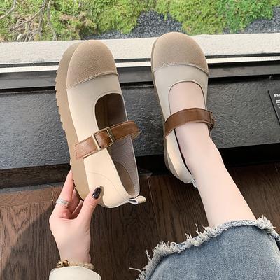 Retro Flache Bequeme Freizeitschuhe Damen Weicher Boden Mattiertes Patchwork Lässige Niedrige Mary Jane Schuhe Zapatos De Mujer