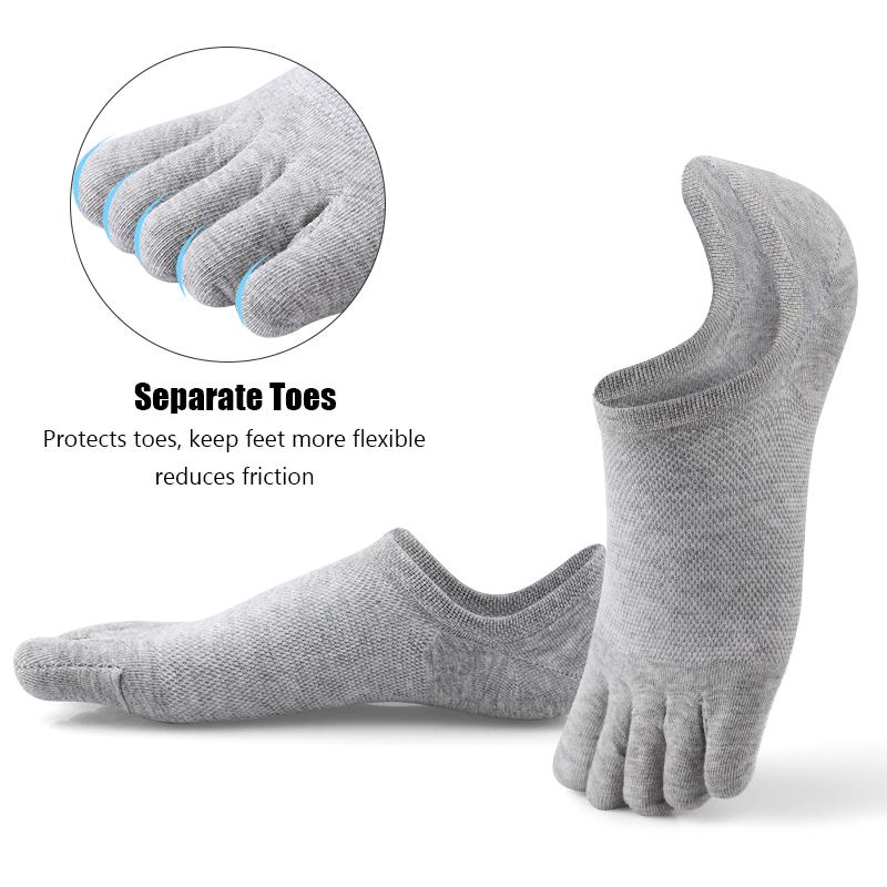 3 Paia Calzini da Uomo a Cinque Dita Colore Unito Elastico Resistenti Traspiranti Rete Calzini alla Caviglia Casual Sportivi Calzini Invisibili per Dita Estate