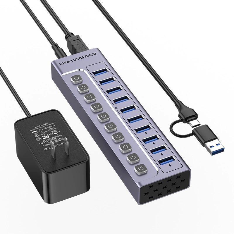 10-Port USB 3.0 Hub Expander for Laptops, Phones, and Desktops