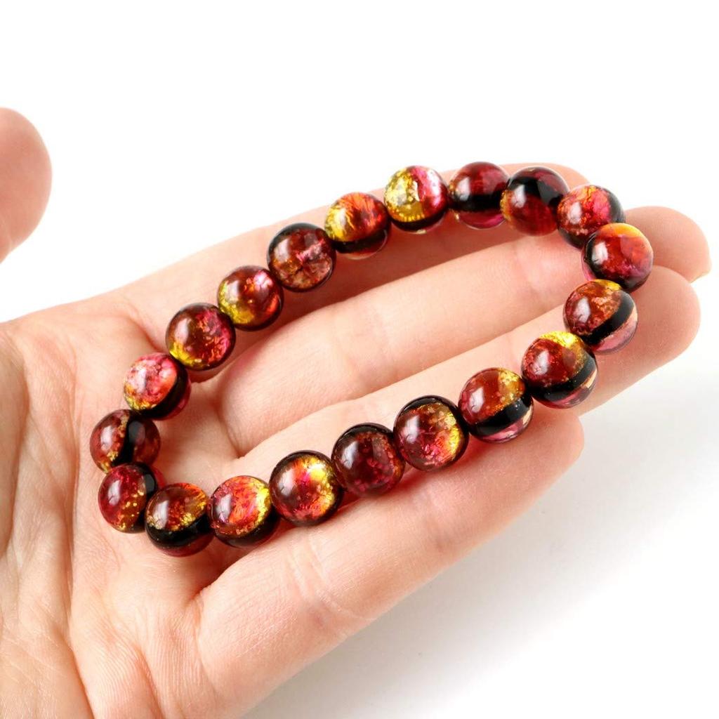 Glow-in-the-dark Kerama Sunset Orange Firefly Glass Bracelet for Men and Women, 10mm, Okinawa, Kerama Islands, Inner Diameter: Approx. 14.5cm