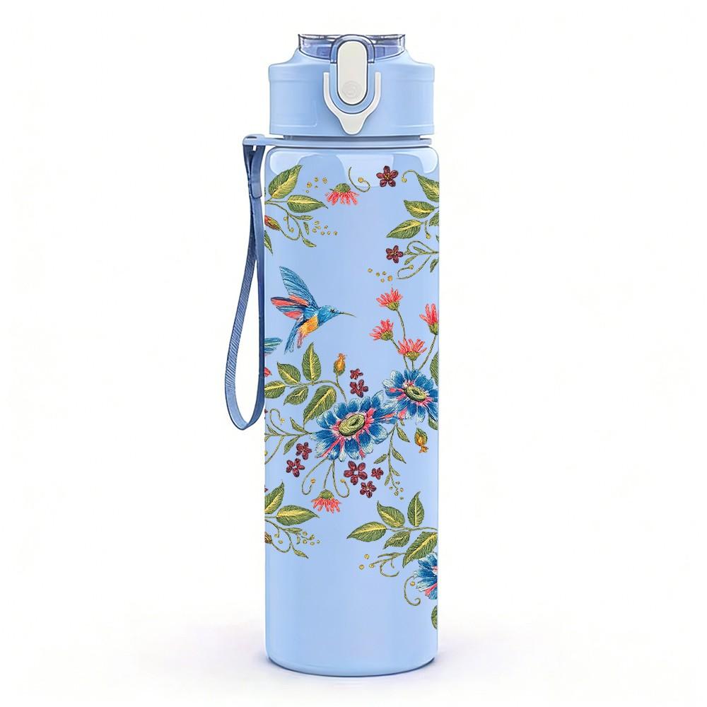 1PC Loose Branch Rose Vine Floral Print 750ml Color Plastic Sports Water Bottle Leakproof Flip Straw Lid Suitable for Sports Office Home Use