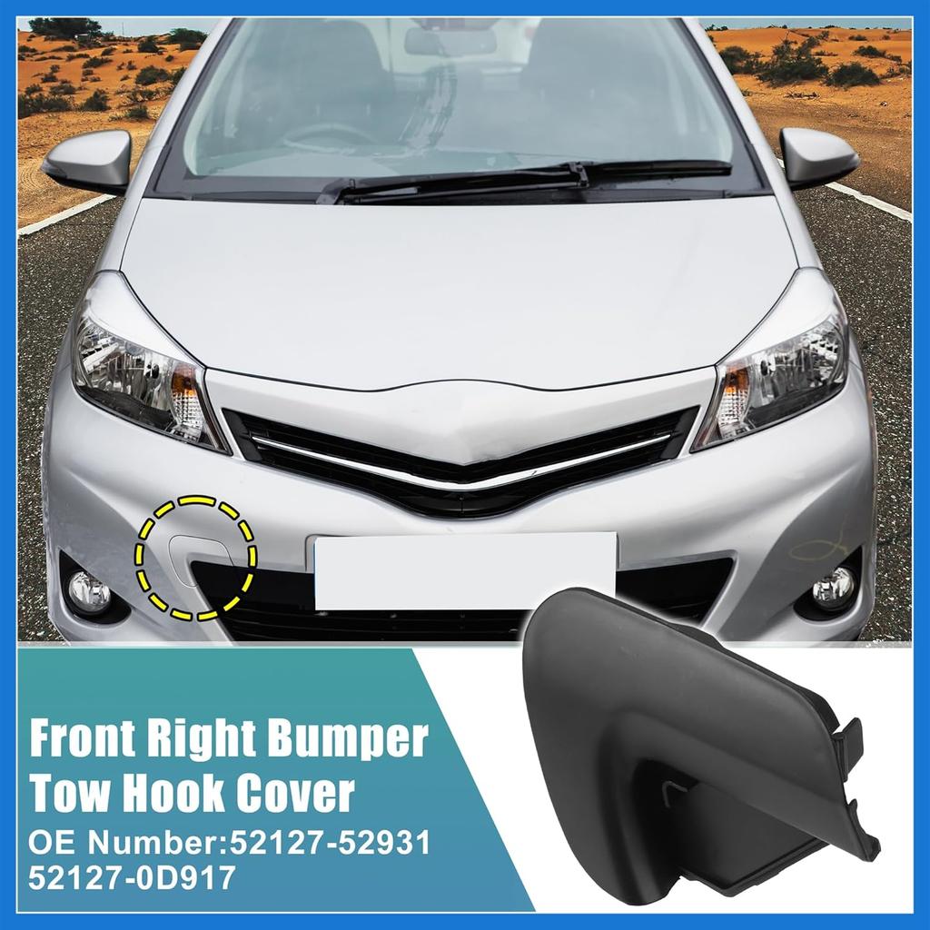 Unpainted Front Right Bumper Tow Hook Cover for Toyota Yaris 2012-2014 Front Bumper Tow Hook Eye Cap No.52127-52931/52127-0D917 Black Auto