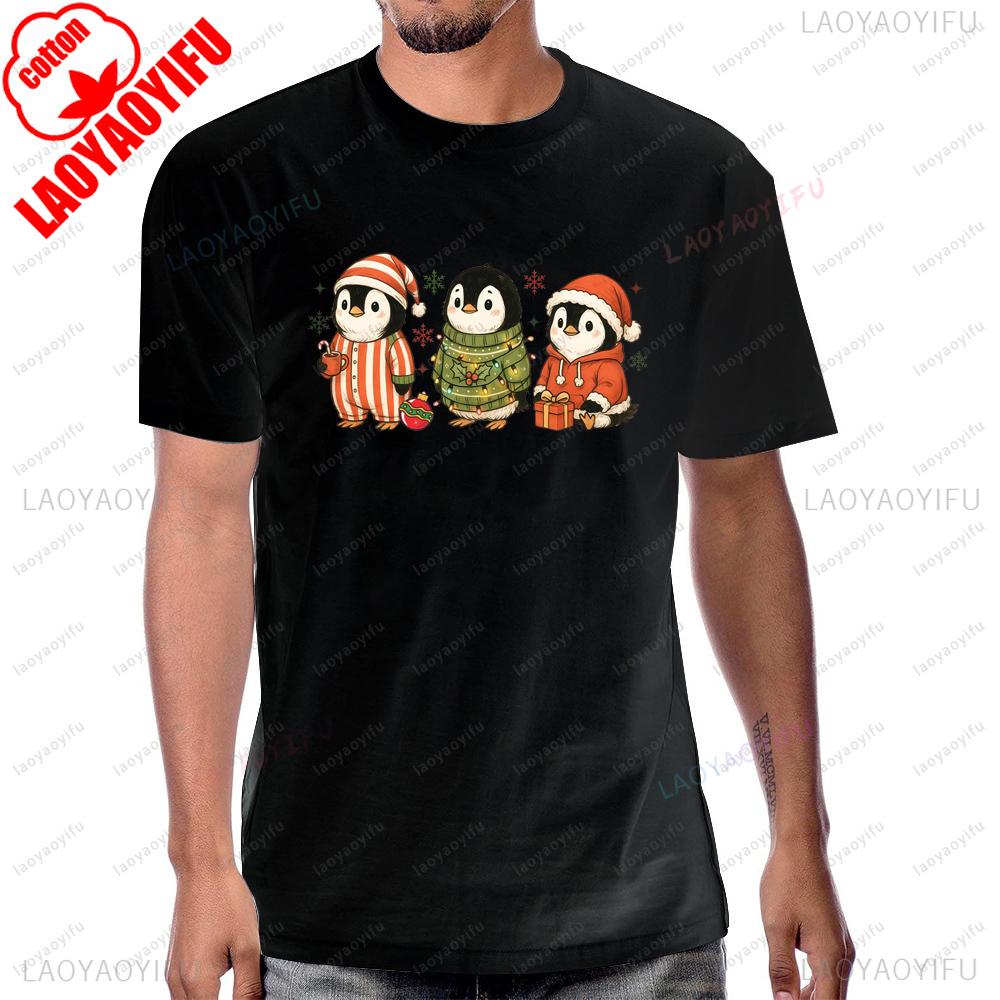 Cute Penguin Christmas Cartoon Graphic Printed Tshirt Xmas Animal Lover T Shirt Casual Fashion Loose Short Sleeve Unisex Tees
