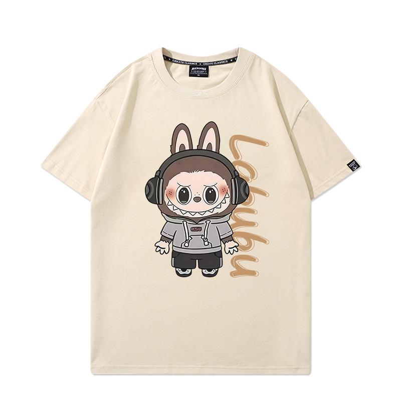 Labubu Cartoon Peripheral Short-sleeved T-shirt Unisex Couples Wear Pure Cotton Loose Fashion Clothes Summer