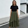 Damen Midi Rock Elastischer Hoher Bund Doppellagig Unregelmäßiger Saum Halloween Rock Einfarbige A-Linie Schlankmachendes Design Freizeit