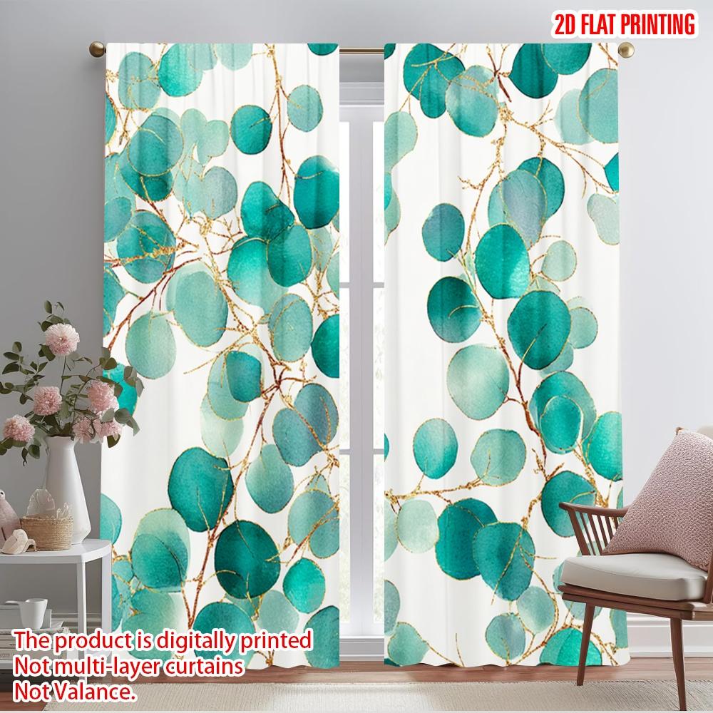 2pcs,2D Plane Printing Print Curtains Eucalyptus Greenery Design Polyester (without Rod) Home Decor Perfect for Room, Kitchen,