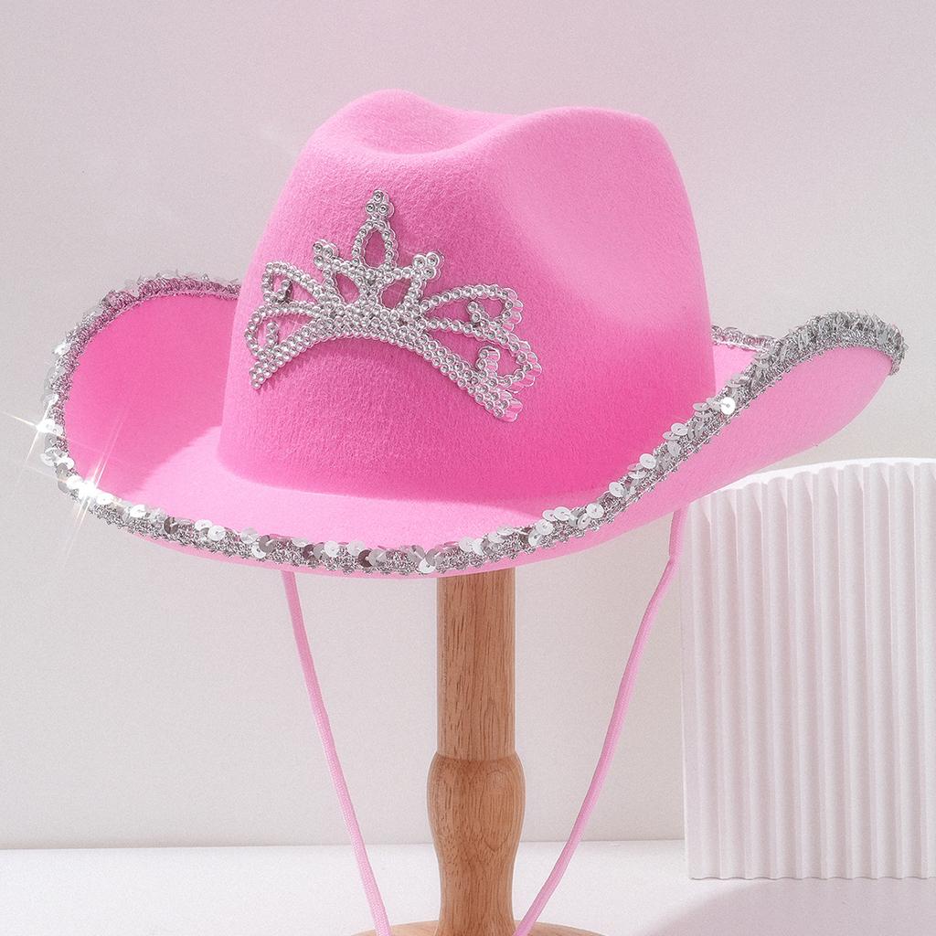 Women's Gender-neutral Western Denim Hat, Metal Crown Rhinestone Match, Wide-brimmed Sequined Accessories Birthday Hat