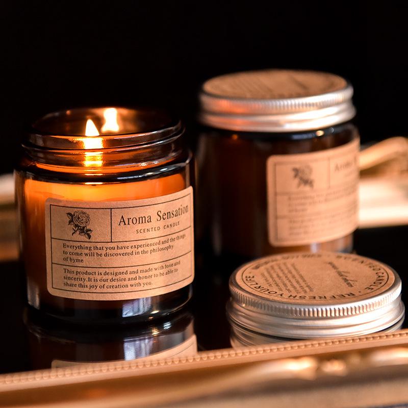 2.8oz Smokeless Handmade Plant Candle In Brown Glass for Aromatherapy and Romantic Atmosphere