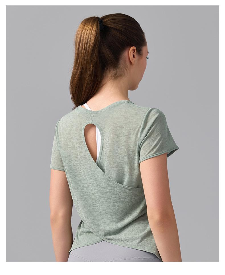 Women's Breathable Short Sleeve Yoga T-Shirt with Hollow Beautiful Back - Lightweight Dance Fitness Cover-Up Running Top