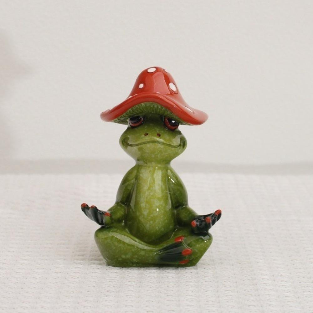 Handmade Yoga Frog Figurine Cartoon Mushroom Frog Statue Aesthetic Meditation Statue  Garden Decor