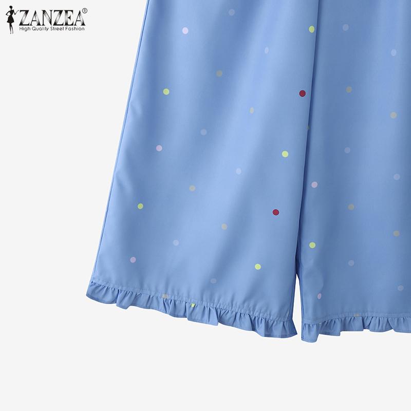 ZANZEA Women Casual Elastic Waist Loose Polka Dot Print Cropped Pants