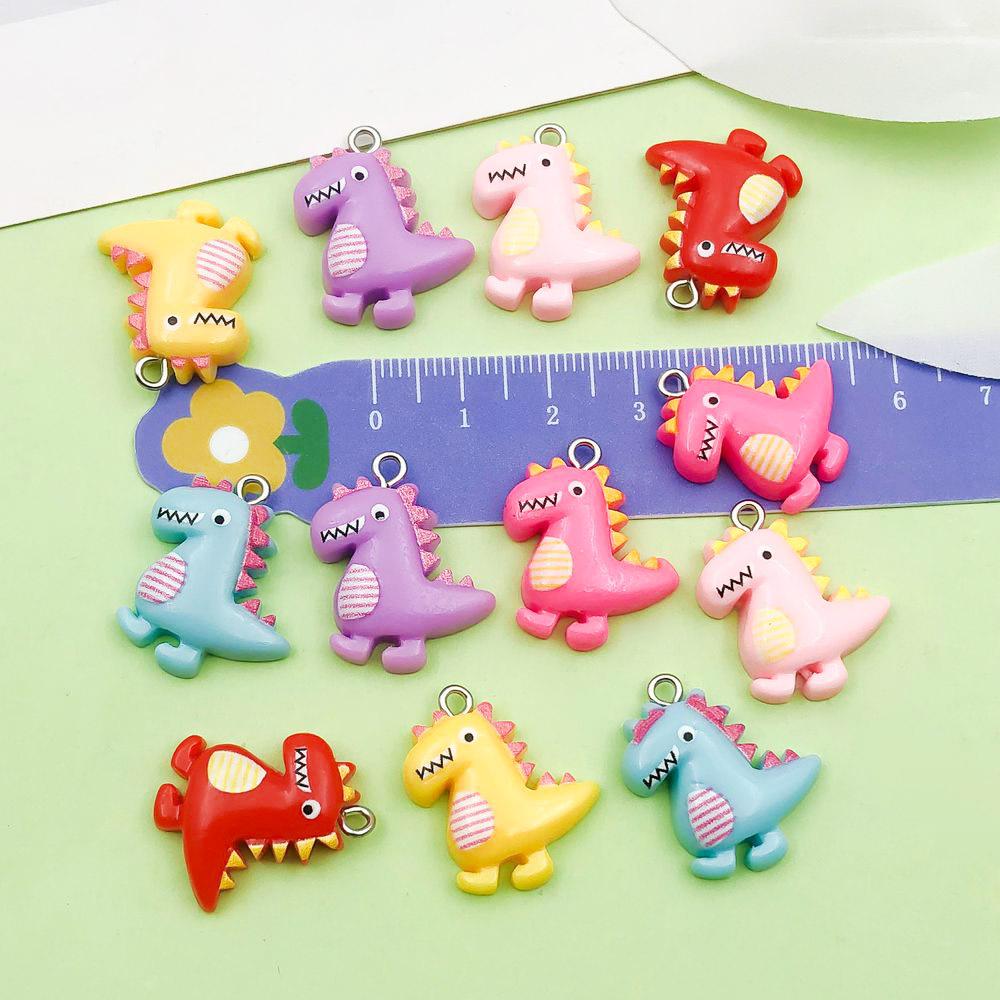 12 Mixed Colorful Resin Dinosaur Pendants for DIY Jewelry