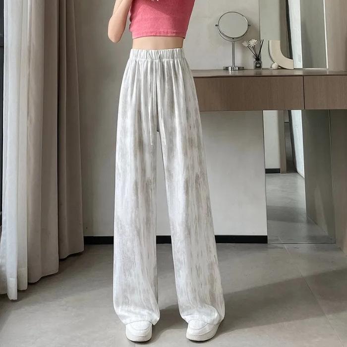 

Women s Summer Ice Silk Tie-Dye Wide-Leg Pants - High-Waisted, Drapey, Cool and Casual 2XL білий