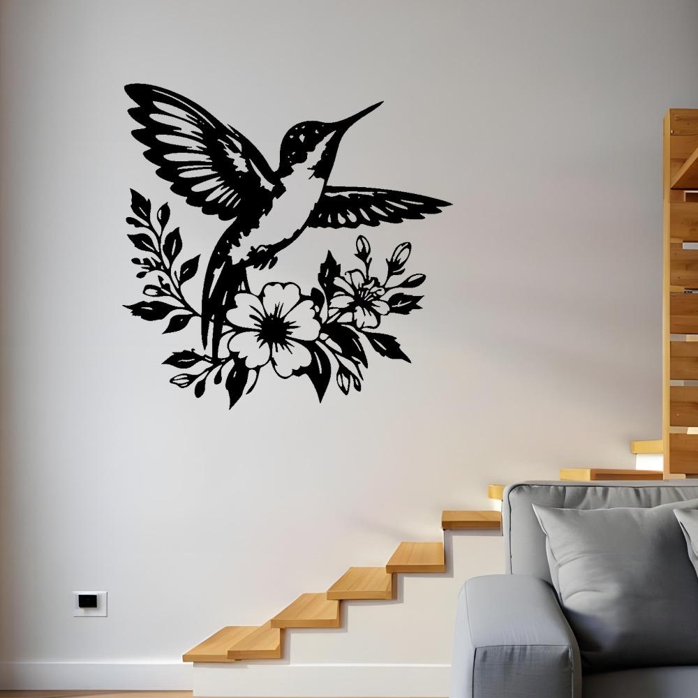 

2D Boho Floral Hummingbird Laser Cut Metal Wall Art, Iron Panel Decor, Rustproof Sculpture with Mounting Kit for Living Room Gift 12in