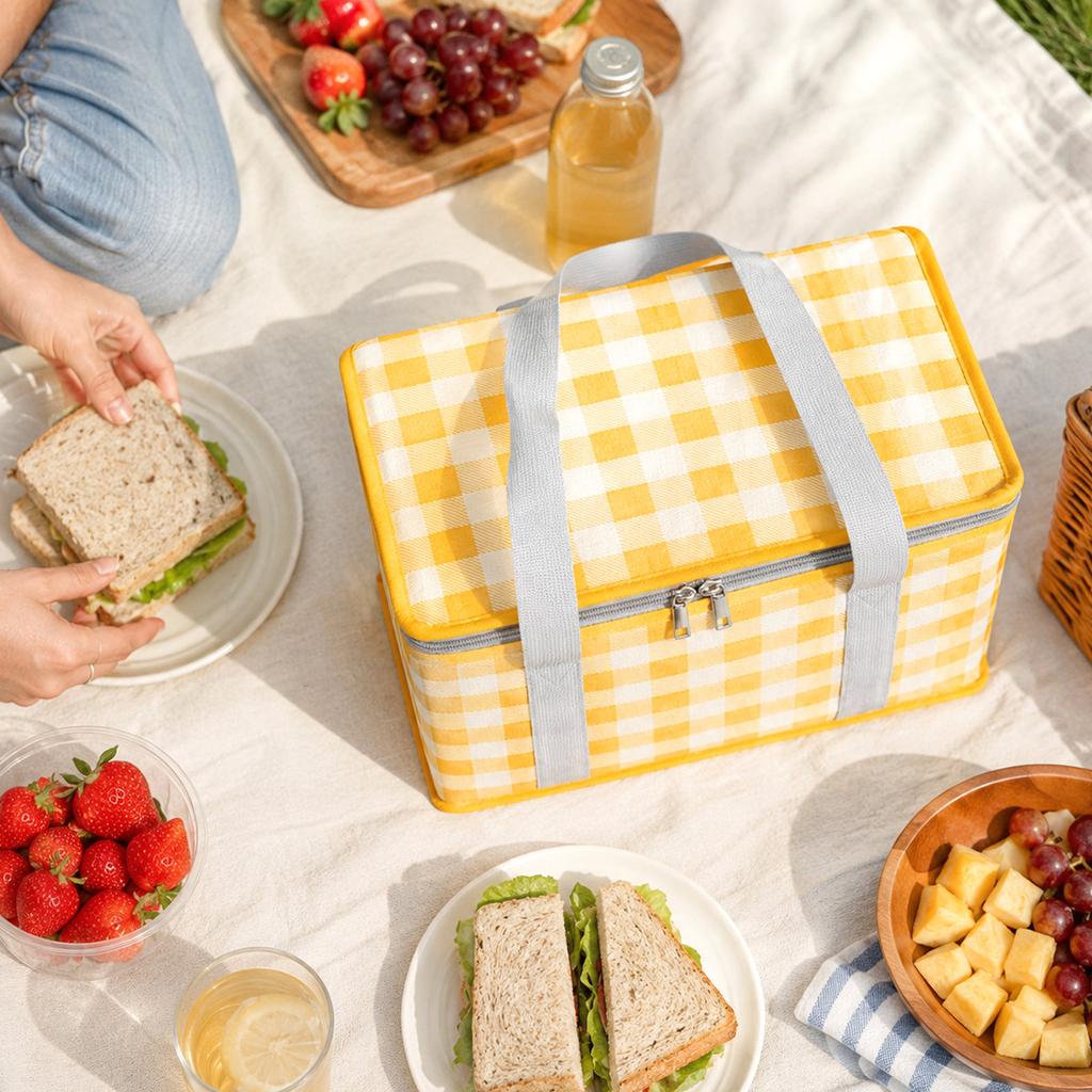 Insulated Picnic Cooler Bag Large Capacity Portable Outdoor Lunch Bag with Zipper Closure and Dual Carry Handles for Camping and Travel