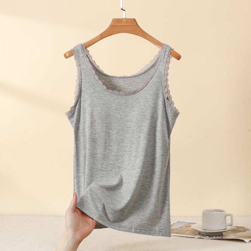 Plus Size L to 4XL Bra Padded Tank Tops Women's Lace Trim Camisole Bralette Casual Daily Layering Underwear Sleeveless Tee Tops