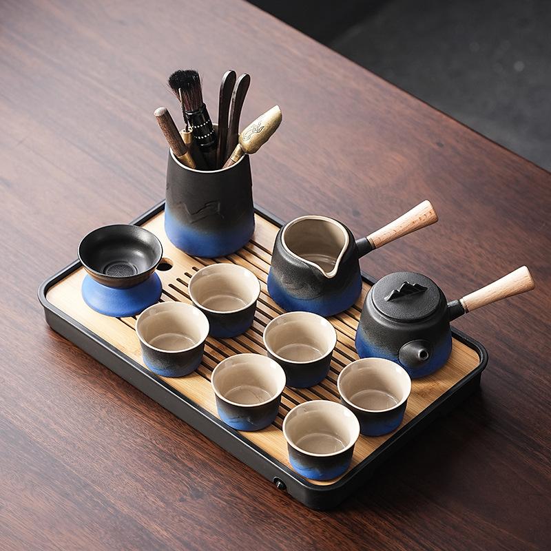 High-end Light Luxury Coarse Pottery Kung Fu Tea Set, Portable Tea Side Handle Teapot Gift Box