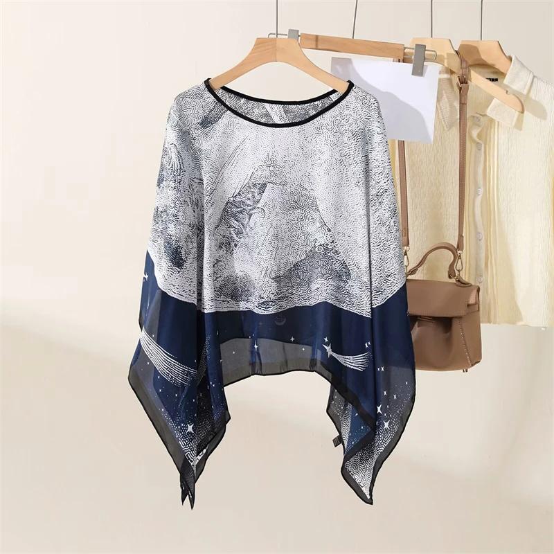 2025 Shawls Summer Beach Sexy Women Fashion Print Chiffon Smock Bikini Cover Up Loose Blouse Sunscreen Comfortable Poncho Hot