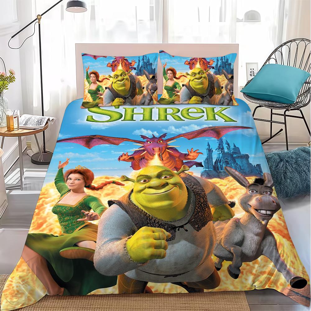 

S-Shrek Cartoon Funny Duvet Cover Set Home Style Bedding Soft Laundry Cotton Bed 3 Piece Set Student Dormitory Gift 135x200cm