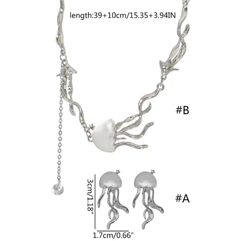 Jellyfish Shape Necklace/Earrings Delicate Decorative Jewelry Accessories Lightweight Jellyfish Pendant Necklace/Earring