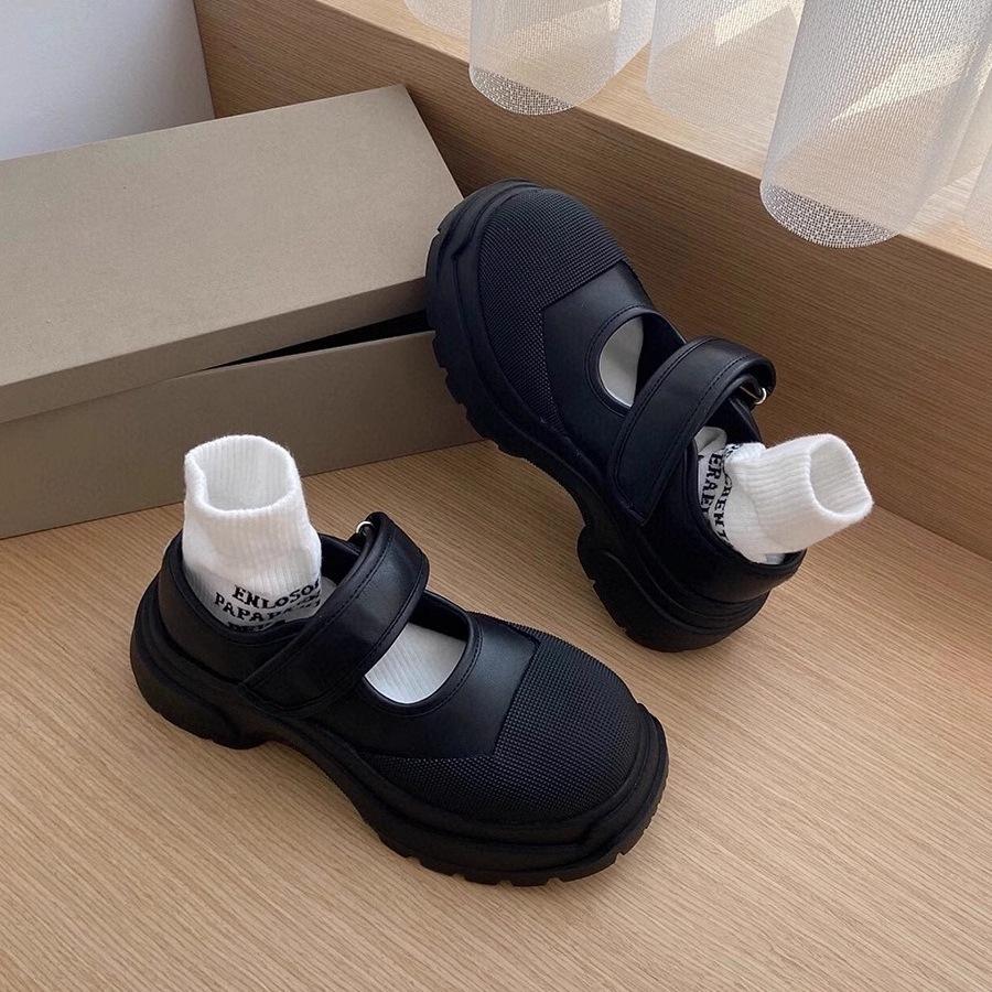 Cowhide version~ French retro Mary Jane women's shoes Velcro big head shallow mouth single shoes women's platform muffin shoes versatile