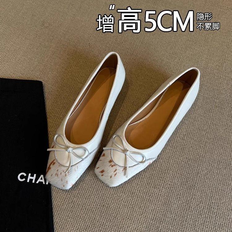 French retro square head bow small single shoes women's spring new shallow mouth one pedal with skirt flat shoes