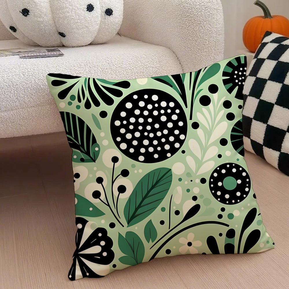 Retro Polka Dot Floral Pillow Retro Style Cushion Cover Throw Pillow Cover Hidden Button Durable Polyester Chair Cushion