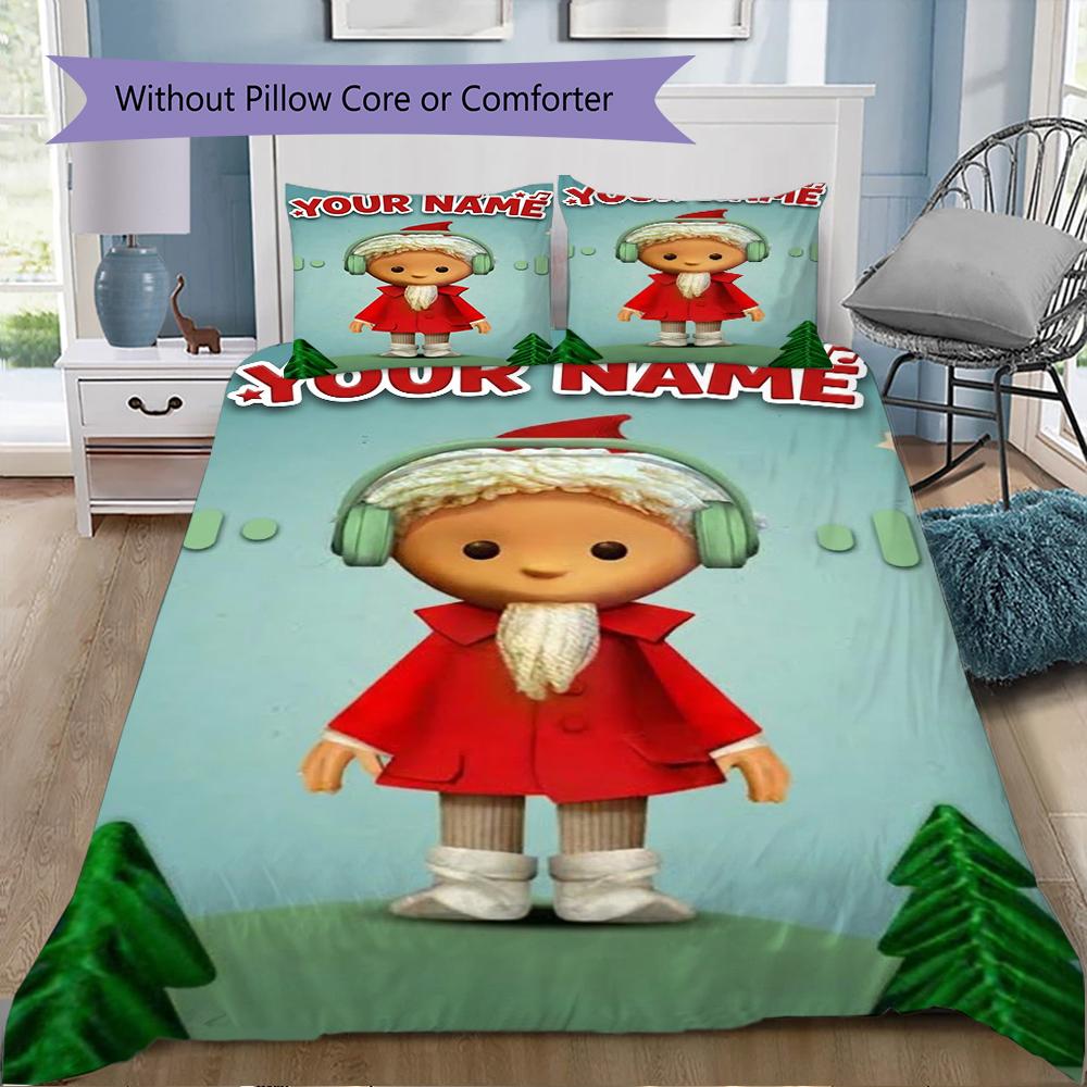 Anpassat Namn Sandmännchen Mönster Sängkläder Quiltset Quiltöverdrag Örngott Heminredning Födelsedagspresent (1*påslakan+2*örngott utan innerkudde)