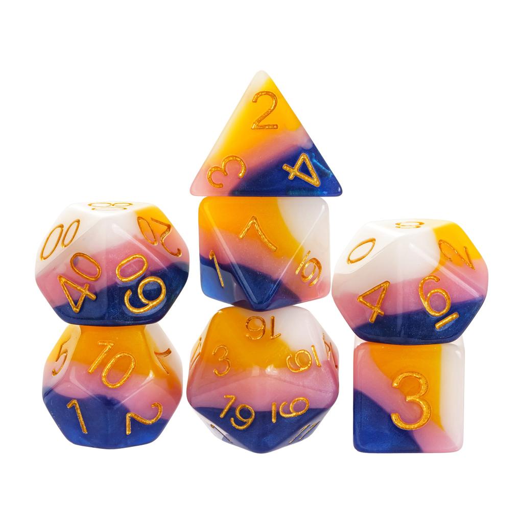 Cusdie Multi-color DND Dice Resin Glitter D4-D20 Polyhedral Dice Set for Dungeons and Dragons Tabletop Role Playing Board Game