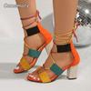 High Heels Women's Sandals Hemp Rope Lace Up Summer Shoes Fashion Fish Mouth Gladiator Sandals Ladies Chunky Heeled Pumps